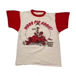 1980 Vintage Arkansas Razorbacks Woo Pig Sugar Bowl Graphic Tee Shirt Small